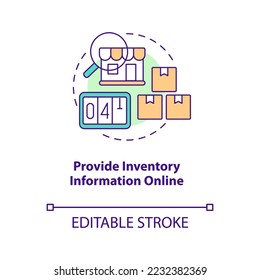 Provide inventory information online concept icon. Attract consumers to retail store abstract idea thin line illustration. Isolated outline drawing. Editable stroke. Arial, Myriad Pro-Bold fonts used