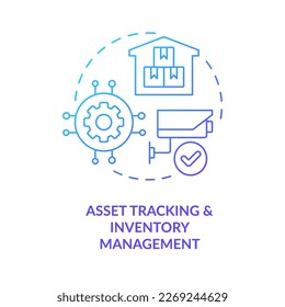 Provide IoT technologies blue gradient concept icon. Asset track. Inventory management. Involve automation abstract idea thin line illustration. Isolated outline drawing. Myriad Pro-Bold font used
