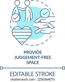 Provide judgement free space turquoise concept icon. Gender identity abstract idea thin line illustration. Isolated outline drawing. Editable stroke. Arial, Myriad Pro-Bold fonts used