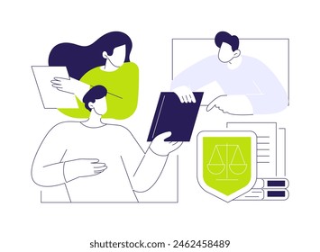 Provide legal advice abstract concept vector illustration. Lawyer deals with intellectual property rights protection, consulting couple, business people, legal service abstract metaphor.