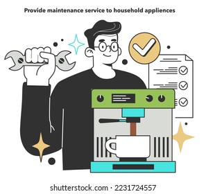 Provide maintenance service to household appliences for energy efficiency at home. Electricity consumption expenses. Inflation or economic recession effect. Flat vector illustration