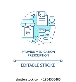 Provide medication prescription concept icon. Online pharmacy idea thin line illustration. Online drug store order steps. Vector isolated outline RGB color drawing. Editable stroke