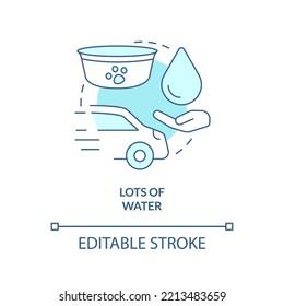 Provide pets plenty water turquoise concept icon. Domestic animal needs during travel abstract idea thin line illustration. Isolated outline drawing. Editable stroke. Arial, Myriad Pro-Bold fonts used