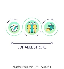 Provide pleasant activities loop concept icon. Time for hobbies. Care yourself. Relax abstract idea thin line illustration. Isolated outline drawing. Editable stroke. Arial font used