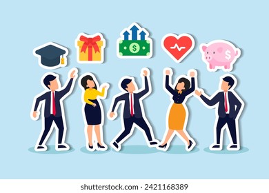 Provide staff perks, compensation for advantage, reward or bonus for employee motivation concept, business people with benefits, scholarship, bonus, salary increase and health insurance.