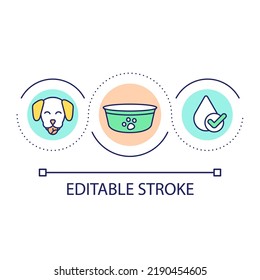 Provide You Dog With Water Loop Concept Icon. Hydration For Pet While Travelling. Roadtrip Advice Abstract Idea Thin Line Illustration. Isolated Outline Drawing. Editable Stroke. Arial Font Used