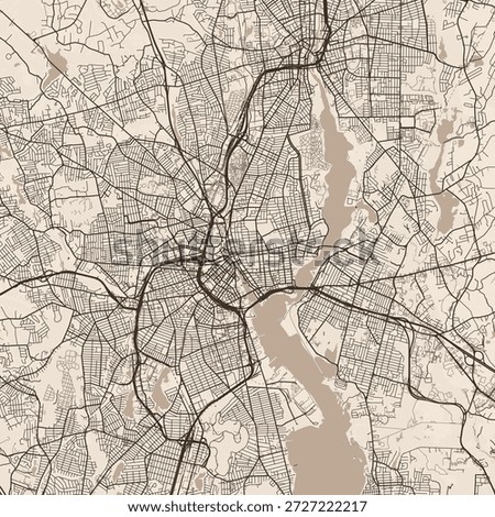 Providence City Map discover a refined linework urban grid subtle and sepia toned a structured blueprint for minimalist aesthetics, emphasizing refined linework, with balanced composition.