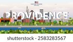 Providence city skyline colorful vector illustration. Travel poster