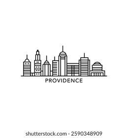 Providence city USA skyline, horizon logo. Panorama, US Rhode Island state icon, abstract landmarks, skyscrapers, downtown. United States of America isolated thin line graphic, vector clipart