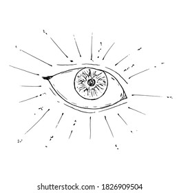 Providence eye. Occult element. Isolated. Vector illustration. Hand-drawn style.