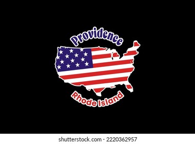 Providence. Map of the United States of America with the national flag of the United States isolated on a white background. Vector illustration.