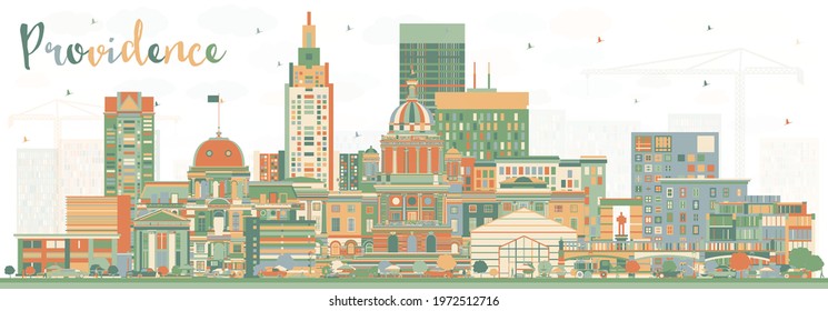 Providence Rhode Island City Skyline with Color Buildings. Vector Illustration. Providence USA Cityscape with Landmarks. Business Travel and Tourism Concept with Modern Architecture.