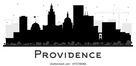 Providence Rhode Island City Skyline Silhouette with Black Buildings Isolated on White. Vector Illustration. Providence USA Cityscape with Landmarks. Business Travel and Tourism Concept.