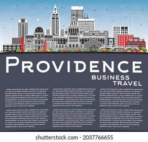 Providence Rhode Island City Skyline with Color Buildings, Blue Sky and Copy Space. Vector Illustration. Providence USA Cityscape with Landmarks. Travel and Tourism Concept with Modern Architecture.