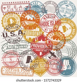 Providence Rhode Island Set of Stamps. Travel Stamp. Made In Product. Design Seals Old Style Insignia.