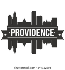 Providence Rhode Island. Skyline Silhouette Design City Vector Art Stencil.