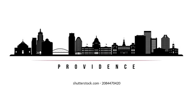 Providence skyline horizontal banner. Black and white silhouette of Providence, Rhode Island. Vector template for your design. 