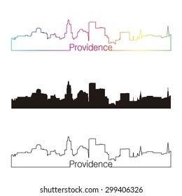 Providence skyline linear style with rainbow in editable vector file