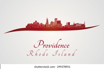 Providence skyline in red and gray background in editable vector file