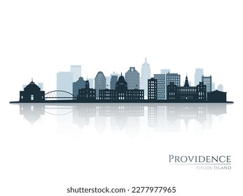 Vorstellung Skyline Silhouette mit Reflexion. Landschaftsvorkommen, Rhode Island. Vektorgrafik.