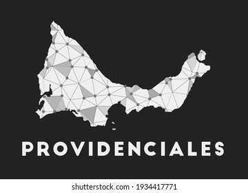 Providenciales - communication network map of island. Providenciales trendy geometric design on dark background. Technology, internet, network, telecommunication concept. Vector illustration.