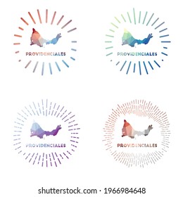 Providenciales low poly sunburst set. Logo of island in geometric polygonal style. Vector illustration.