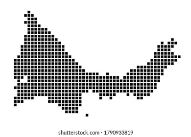 Mapa de Providenciales. Mapa de Providenciales en estilo punteado. Las fronteras de la isla están llenas de rectángulos para tu diseño. Ilustración vectorial.