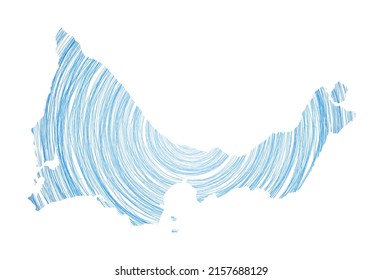 Providenciales map filled with concentric circles. Sketch style circles in the shape of the island. Vector Illustration.