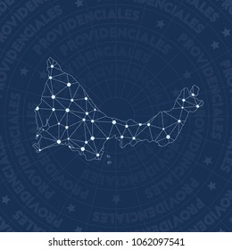 Providenciales network style island map. Fine space style, modern design for infographics or presentation.