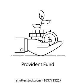 Provident fund icon, vector of hand holding coins 