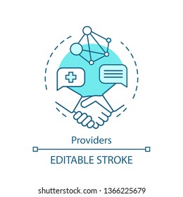 Providers concept icon. Health plan. Treatment and medical services. Primary care physician. Health care provider idea thin line illustration. Vector isolated outline drawing. Editable stroke