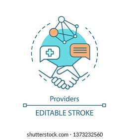 Providers Concept Icon. Primary Care Physician. Health Plan. Treatment And Medical Services. Health Care Provider Idea Thin Line Illustration. Vector Isolated Outline Drawing. Editable Stroke