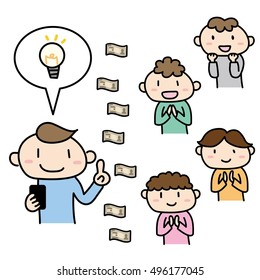 Provides ideas and solicit donations.  Illustration of crowdfunding  image.