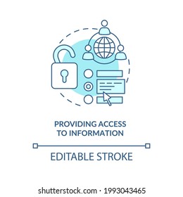 Providing access to information concept icon. Community development abstract idea thin line illustration. Global communication. Open sources. Vector isolated outline color drawing. Editable stroke