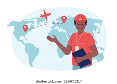 Providing cargo air freight route flat concept vector illustration. Editable 2D cartoon character on white for web design. Logistics service creative idea for website, mobile, presentation