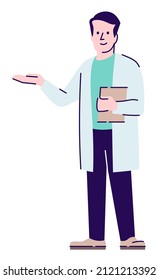 Providing Excellent Customer Service Semi Flat RGB Color Vector Illustration. Male Medical Administrative Assistant Isolated Cartoon Character On White Background