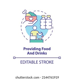 Providing food and drinks concept icon. Foodstuff supply. Government initiative abstract idea thin line illustration. Isolated outline drawing. Editable stroke. Arial, Myriad Pro-Bold fonts used