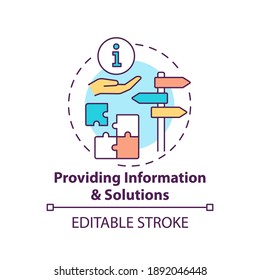Providing information and solutions concept icon. Business consulting stage idea thin line illustration. Professional advice. Vector isolated outline RGB color drawing. Editable stroke