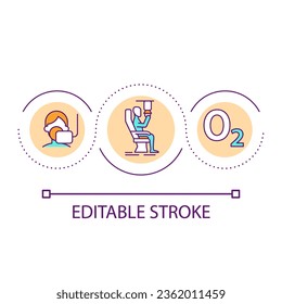 Providing oxygen to passenger loop concept icon. In case of cabin pressure drop precaution abstract idea thin line illustration. Isolated outline drawing. Editable stroke. Arial font used