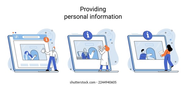 Providing personal information, report your income, claim documents concepts set with person submits reply to inspector. Employer form, earnings statement documents, Tax filing inspector and taxpayer