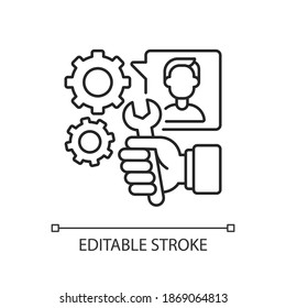 Providing services linear icon. Maintenance thin line customizable illustration. Contour symbol. Repairman, handyman and mechanic occupation. Vector isolated outline drawing. Editable stroke