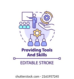 Providing Tools And Skills Concept Icon. Digital First Business Strategy Abstract Idea Thin Line Illustration. Isolated Outline Drawing. Editable Stroke. Arial, Myriad Pro-Bold Fonts Used