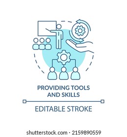 Providing Tools And Skills Turquoise Concept Icon. Digital First Business Strategy Abstract Idea Thin Line Illustration. Isolated Outline Drawing. Editable Stroke. Arial, Myriad Pro-Bold Fonts Used