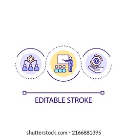 Providing Training For Employees Loop Concept Icon. Learn New Skills. Digital First Business Strategy Abstract Idea Thin Line Illustration. Isolated Outline Drawing. Editable Stroke. Arial Font Used