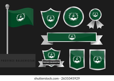 Province Balochistan flag set. Collection of Province Balochistan national emblems. Flat design of flags collection.