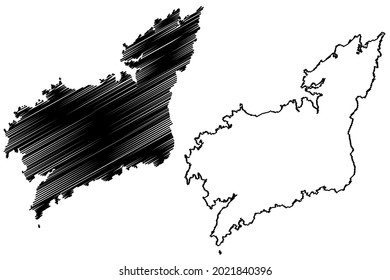 Province of A Coruna (Kingdom of Spain, Autonomous community of Galicia) map vector illustration, scribble sketch La Coruna map