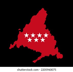 Province of Madrid map flag vector silhouette illustration isolated on black background. High detailed. Spain province, part of autonomous community Madrid flag. Country in Europe, EU member.