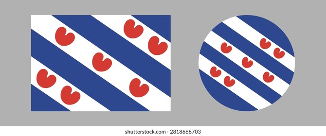 Province of Netherlands Friesland flag rectangular, round button, badge. Set of Friesland flag circle, rectangle icon, sticker. National symbol, flag of region Friesland sign, banner, background.