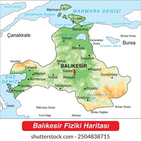 Türkiye Balıkesir Province physical map
Balıkesir Fiziki Haritası