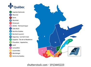 Mapa de la provincia de Quebec con condados limítrofes área administrativa